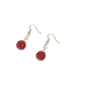 Boucles d'oreilles en or 14K avec perles de gemme rouge et perles d'eau douce