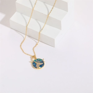 Starry sky enamel deer pendant necklace in gold with sparkling cubic zirconia crystals