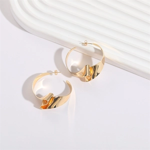Exaggerated knot-style 14K gold plated earrings with an irregular crumpled design for women