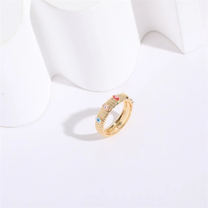 Bague ouverte œil protecteur dorée avec émail coloré et anneau à texture perlée