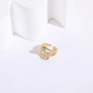 Bague ajustable dorée à plusieurs couches avec motif œil grec et zircons scintillants