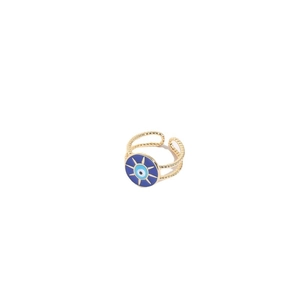 Bague réglable en or avec œil maléfique, anneau torsadé et charme protecteur en émail