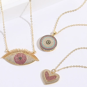 Light Luxury Evil Eye Heart Zirconia Pendant Necklace For Women Copper Gold Plated Geometric Clavicle Chain Fashion Jewelry Gift
