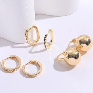 Geometric U-Shape Zirconia Earrings For Women Gold Plated Copper Hoop Earrings Personalized Ins Style Inset Zirconia Jewelry