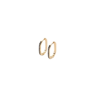 Geometric gold U-shape earrings with black zircon stones in a minimalist design