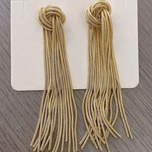 Elegant 14K gold plated snake chain tassel drop earrings with decorative knot design