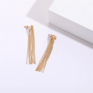 Elegant 14K gold plated snake chain tassel drop earrings with stylish knot design