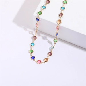 Collana girocollo placcata oro 14K con pietre preziose multicolore sfaccettate