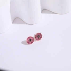 Ace of Spades evil eye earrings in rose gold with pink and black zircon micro-paving