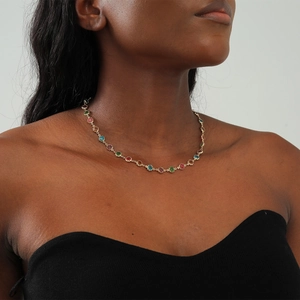 Collana Choker in Rame Placcato Oro 14K Con Pendente Geometrico Rotondo in Strass Colorato Bifacciale Gioielli per Donna