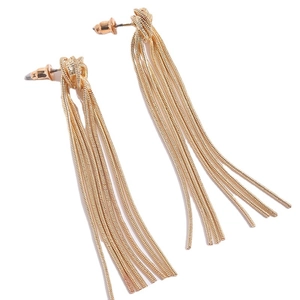 Elegant 14K gold plated snake chain tassel drop earrings with stylish knot stud design