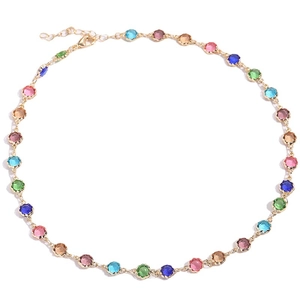 Collana girocollo con pietre di vetro colorate e catena placcata oro 14K con moschettone