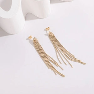 Elegant 14k gold plated tassel drop earrings with sparkling rhinestones for women