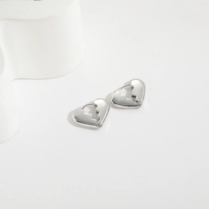 Polished silver broken heart pendant earrings with minimalist snap closure design