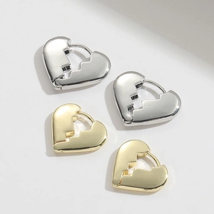 Fashion Copper Broken Heart Hoop Earrings Gold Silver Plated Personality Huggie Earrings For Women Daily Wear Jewelry Gift
