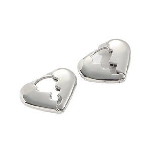 Silver broken heart hoop earrings with polished metallic finish for women