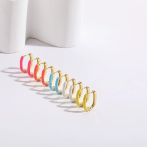 U-shaped oval enamel earrings with 14K gold plated brass in various vibrant colors
