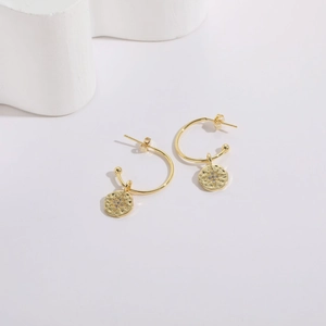 Elegant 14K gold plated starburst earrings with sparkling zircon inlay for women
