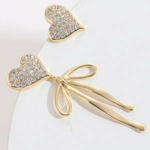 Asymmetric Heart Bowknot Drop Earrings 14K Gold Plated Copper Zirconia Tassel Earrings For Women Minimalist Jewelry Gift