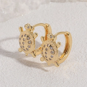 Elegant 14K gold-plated turtle hoop earrings with sparkling zircon crystal shells