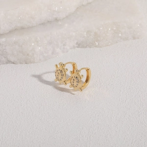 14K gold plated turtle hoop earrings with geometric zircons and sea life turtle design