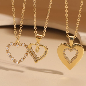 Copper Heart Pendant Necklace 14K Gold Plated Zirconia Artificial Pearl Minimalist Elegant Jewelry For Women Party Wedding Accessories