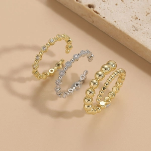 Minimalist Copper Zirconia Adjustable Open Rings For Women Light Luxury Beaded Gold Silver Plated Stackable Finger Rings Fashion Jewelry