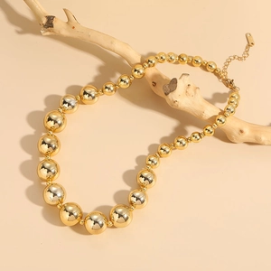 Minimalist Titanium Steel Graduated Round Bead Necklace 18K Gold Plated Simple Atmospheric Beaded Chain Jewelry For Women