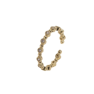 Minimalist 14K gold plated beaded ring with sparkling round zircon stones in C-shape design