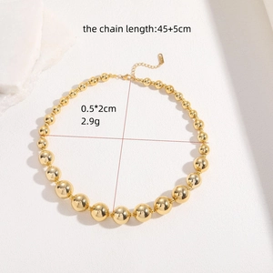 18K gold plated stainless steel beaded necklace with adjustable 45+5cm chain length