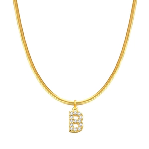 Collana a catena serpente dorata con ciondolo lettera B placcato oro 18K e zirconi