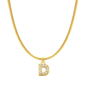 Collana a catena serpente placcata oro 18K con ciondolo lettera D e zirconi brillanti