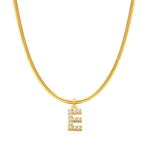 Collana a catena serpente placcata oro 18K con ciondolo lettera E scintillante