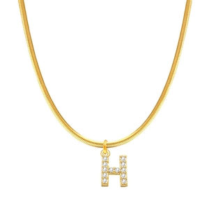 Collana a catena a serpente placcata in oro 18K con pendente lettera H in zirconi