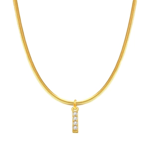 Collana a catena serpente dorata con ciondolo a barra a cinque pietre in placcatura oro 18K