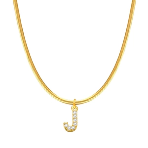 Collana a catena serpente placcata in oro 18K con ciondolo a lettera J scintillante