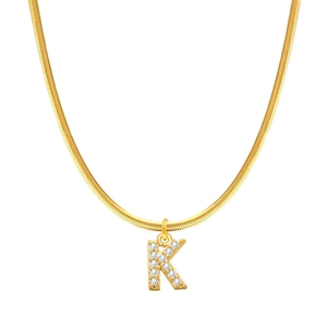 Collana a catena serpente placcata oro 18K con pendente lettera K in zirconi