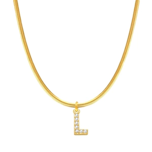 Elegante collana con lettera L placcata oro 18K con cristalli e catena a serpente