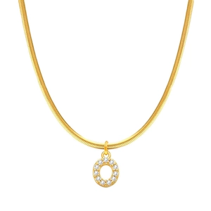 Elegante collana a catena serpente placcata oro 18K con ciondolo ad anello in zirconi