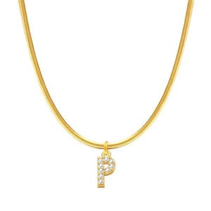 Collana a catena serpente placcata in oro 18K con pendente lettera P e zirconi bianchi lucidi