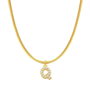 Collana a catena serpente placcata oro 18K con ciondolo lettera Q e zirconi brillanti