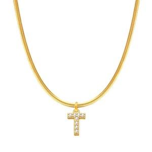 Collana dorata con pendente a lettera T in zirconi e raffinata catena a serpente