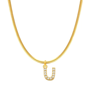 Collana dorata con ciondolo lettera U e zirconi su catena a serpente placcata oro 18K