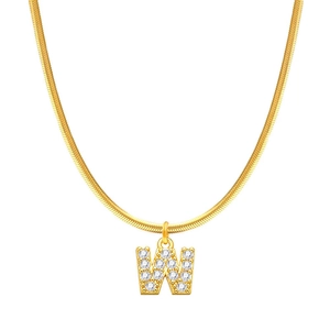 Collana a catena serpente placcata oro 18K con ciondolo a lettera W con cristalli