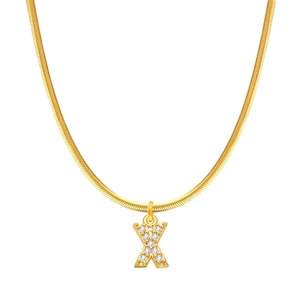 Elegante collana a catena serpente placcata oro 18 carati con ciondolo lettera X in zirconi