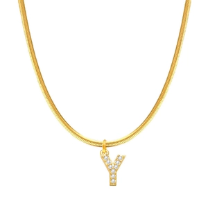 Collana a catena serpente placcata oro 18K con ciondolo lettera Y in pavé di zirconi