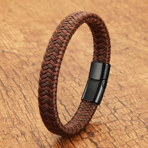 Men's Fashion Woven Leather Bracelet Stainless Steel Magnetic Clasp Braided Rope Wristband Personalized Jewelry Gift For Men