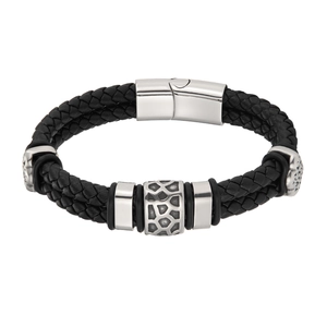 Bracelet en Cuir de Vache Tressé pour Hommes Avec Fermoir Magnétique en Acier Inoxydable Motif Géométrique Bijoux de Poignet