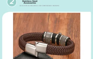 Dettaglio del bracciale in pelle intrecciata marrone con chiusura magnetica in acciaio