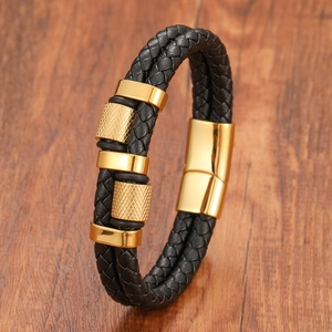 Punk Men Braided Leather Bracelet With 316L Stainless Steel Magnetic Clasp Vintage Black Cord Wristband Jewelry Gift For Men